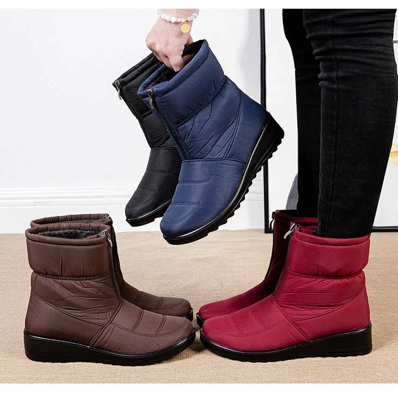 2023 Winter Shoes Waterproof Women Snow Boots Plush Warm Ankle Boots Woman Zipper Non Slip Warm Cotton Shoes Plus Size 35-43