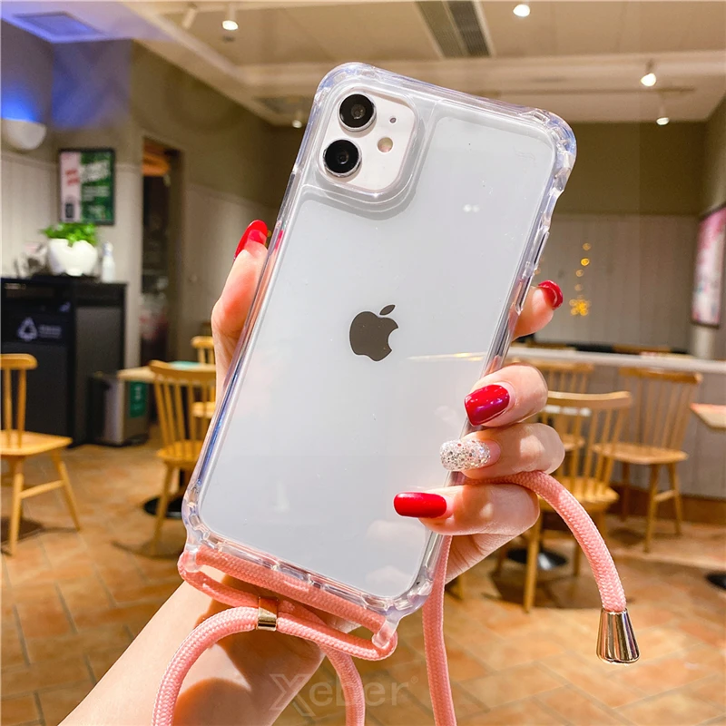 Transparent Crossbody Phone Case with Necklace Cord and Soft Cover