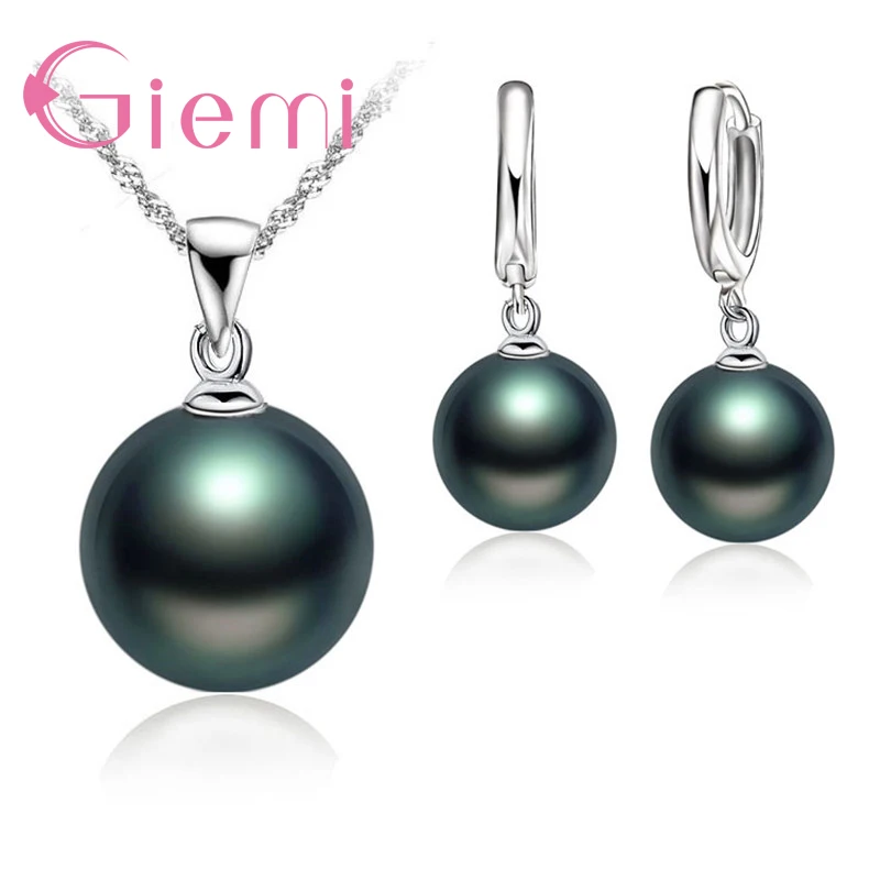 3 Color Option White/Black/Pink Pearl Jewelry Sets Luxury 925 Sterling Silver Necklace Pendant Earrings Set for Women Gift - 3