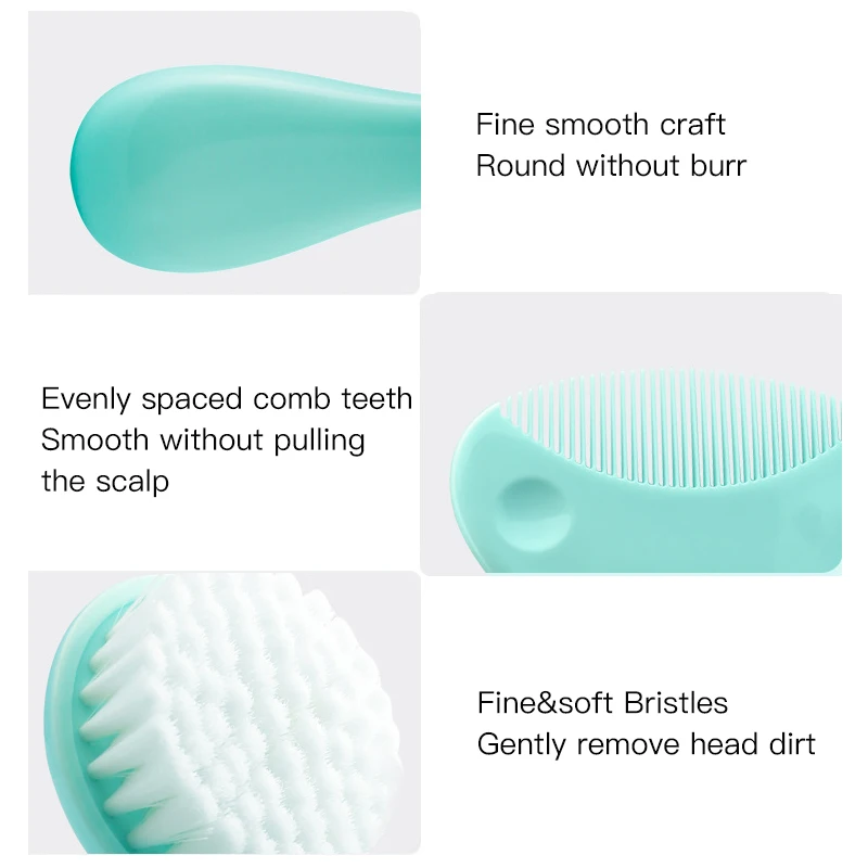 2 in 1 Eco-friendly Infant Care Baby Comb Brush Set Soft Bristles Hair Brush Round Shape