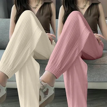 Thin Casual Wide Leg Harem Ankle-Length Pants Solid Elastic Waist Women New In ClothingSweet Streetweat Summer Long Trousers OL 1