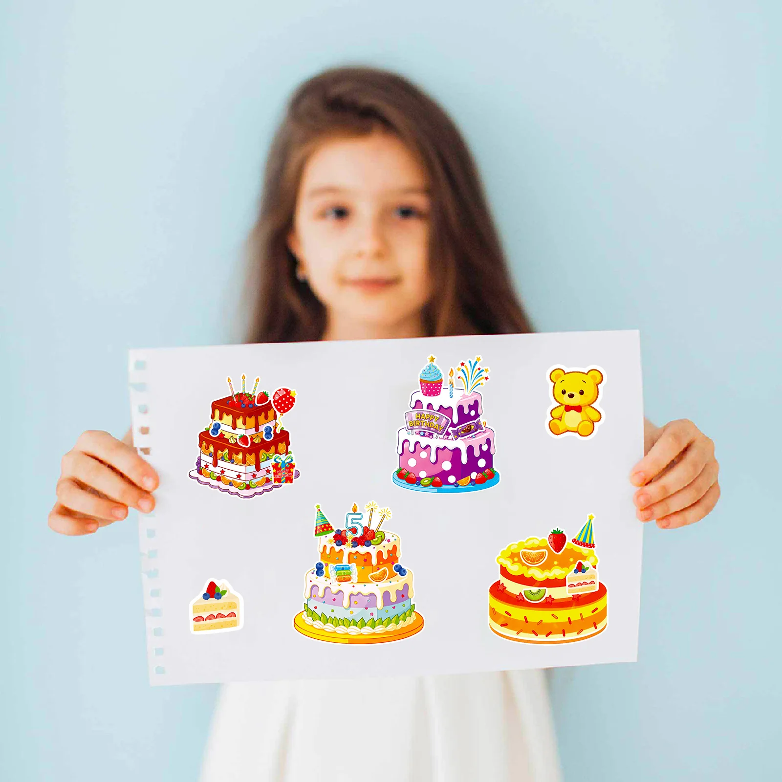 6 Stücke Kuchen Dessert Puzzle Aufkleber Spaß Kinder Lernspielzeug Kreative DIY Material Gesicht Aufkleber – Detail 12