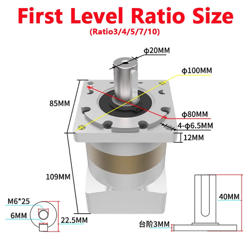 80번째 서보 모터 고정밀 유성 기어박스 모터 고토크 저소음, 입력 19mm, 출력 샤프트 20mm 비율 3100