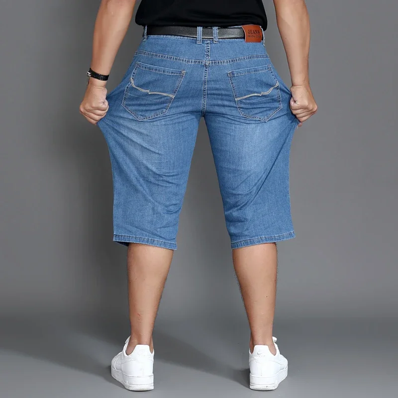 Summer Shorts Calf Length Trousers Plus Size 48 42 Men Denim Elastic Stretched Thin Jean Oversized Classic Straight Streetwear men jeans denim pants denim shorts summer jeans shorts