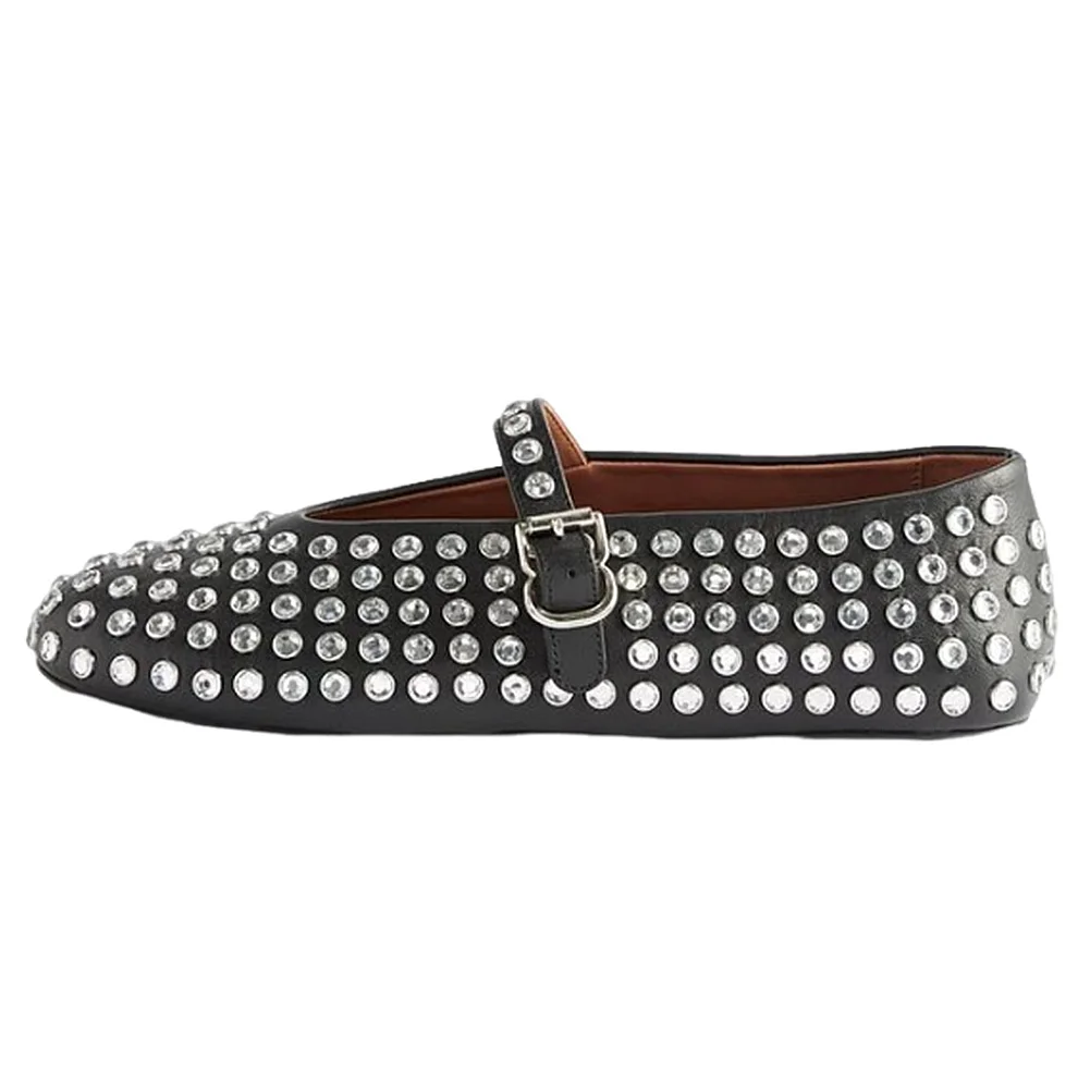 Women Crystal Studded Flats with Buckle Strap Rhinestone Ballet Flats Crystal Ballerina Shoes Comfortable Female Casual Shoes 3