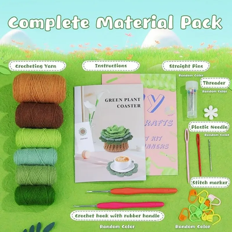 Crochet Kit for Beginners Crochet Coasters Kits Crochet Yarn Hook Set Step-by-Step Instructions Video