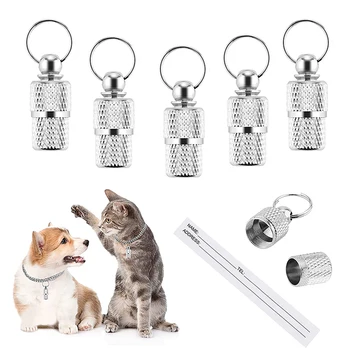 개 고양이 분실 방지 주소 라벨 보관 튜브, 애완 동물 이름 주소 ID 태그, 미니 금속 칼라 튜브 목걸이 펜던트, 핏불 칼라