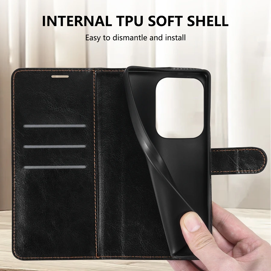 Leather Wallet Magnetic Flip Case with Card Slot