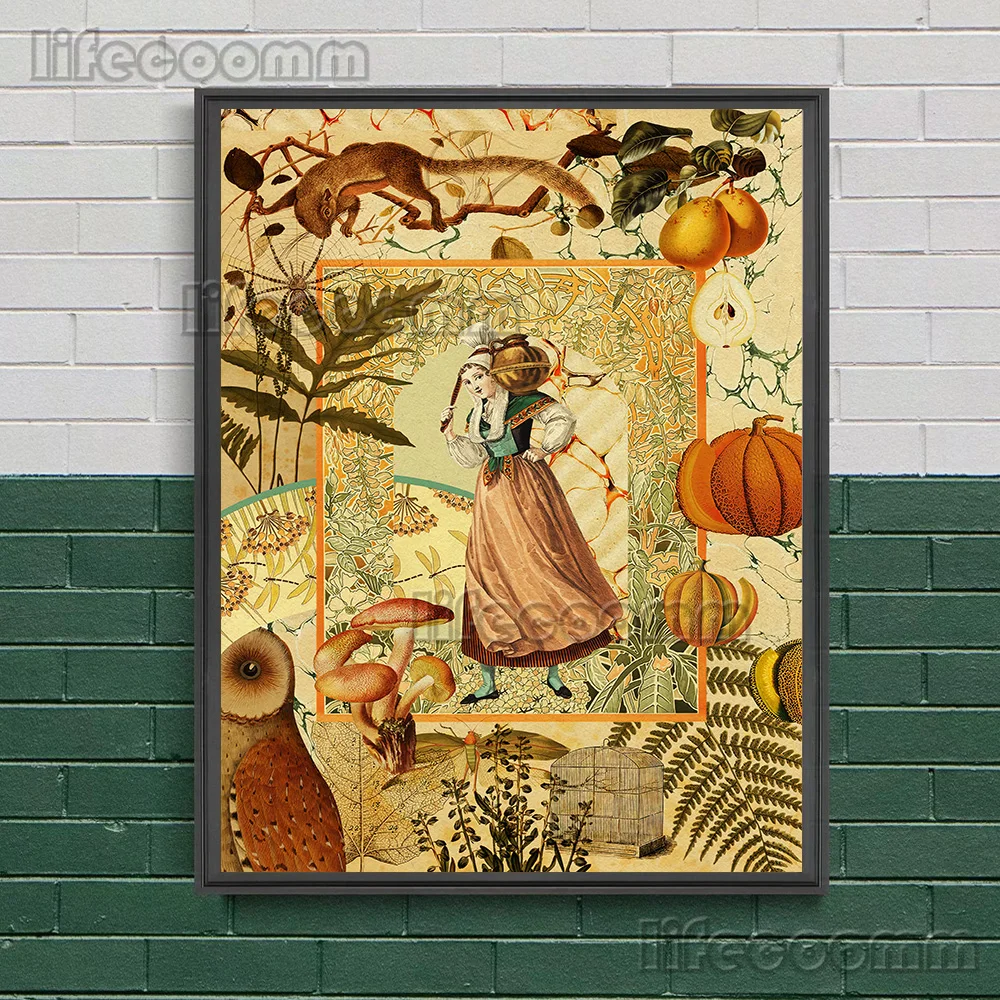 Vintage Abstract Collage Canvas Art - Working Girl Poster & Print for Living Room Décor, Unframed