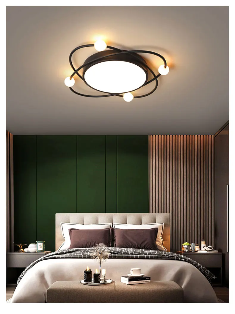 flush mount chandelier Modern bedroom lamp simple creative led ceiling lamp Nordic light luxury home study second bedroom warm and romantic lamps gold chandelier