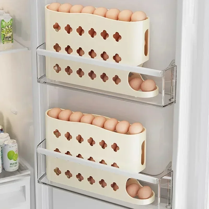 4 Layers Automatic Rolling Egg Holder Rack Fridge Egg Storage Box Container Kitchen Refrigerator Egg Dispenser Fridge Organizer 3