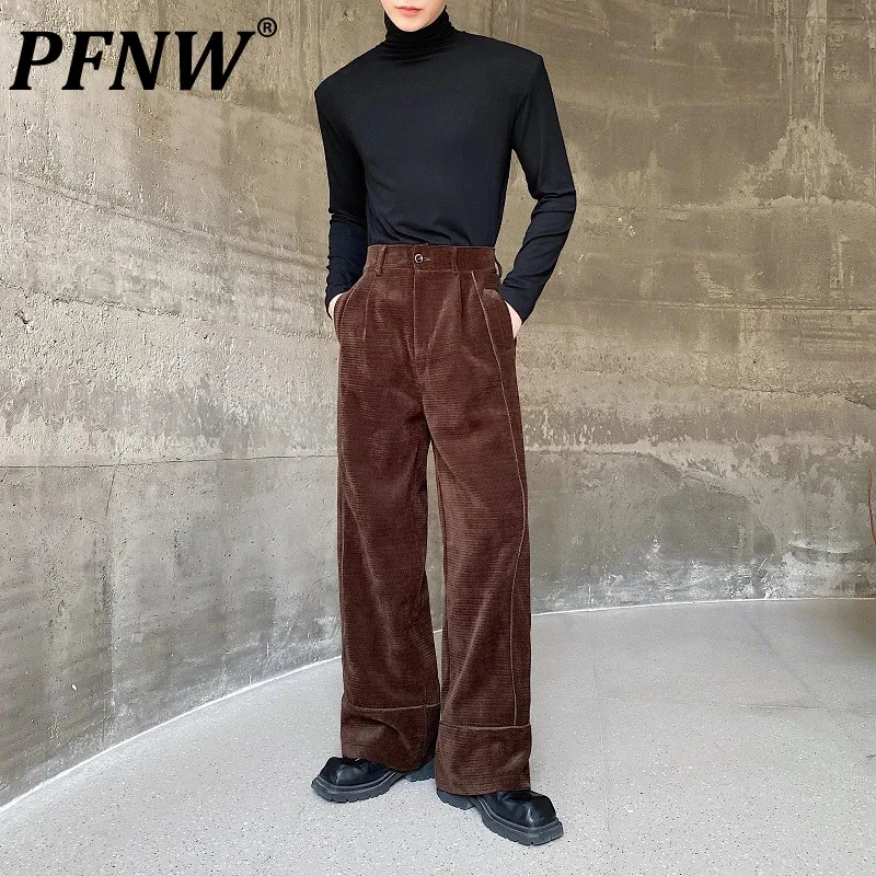 

PFNW Autumn And Winter New Thickened Corduroy Ribbon Design Wide Leg Straight Casual Pants Korean Fashion Tide Trousers 12Z6423