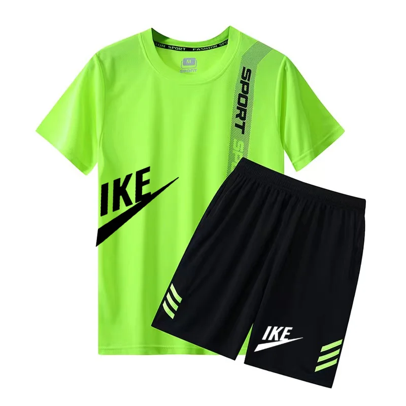 남성용 여름 스포츠 세트, 메쉬 티셔츠, 느슨한 원통형 캐주얼 3 바 반바지