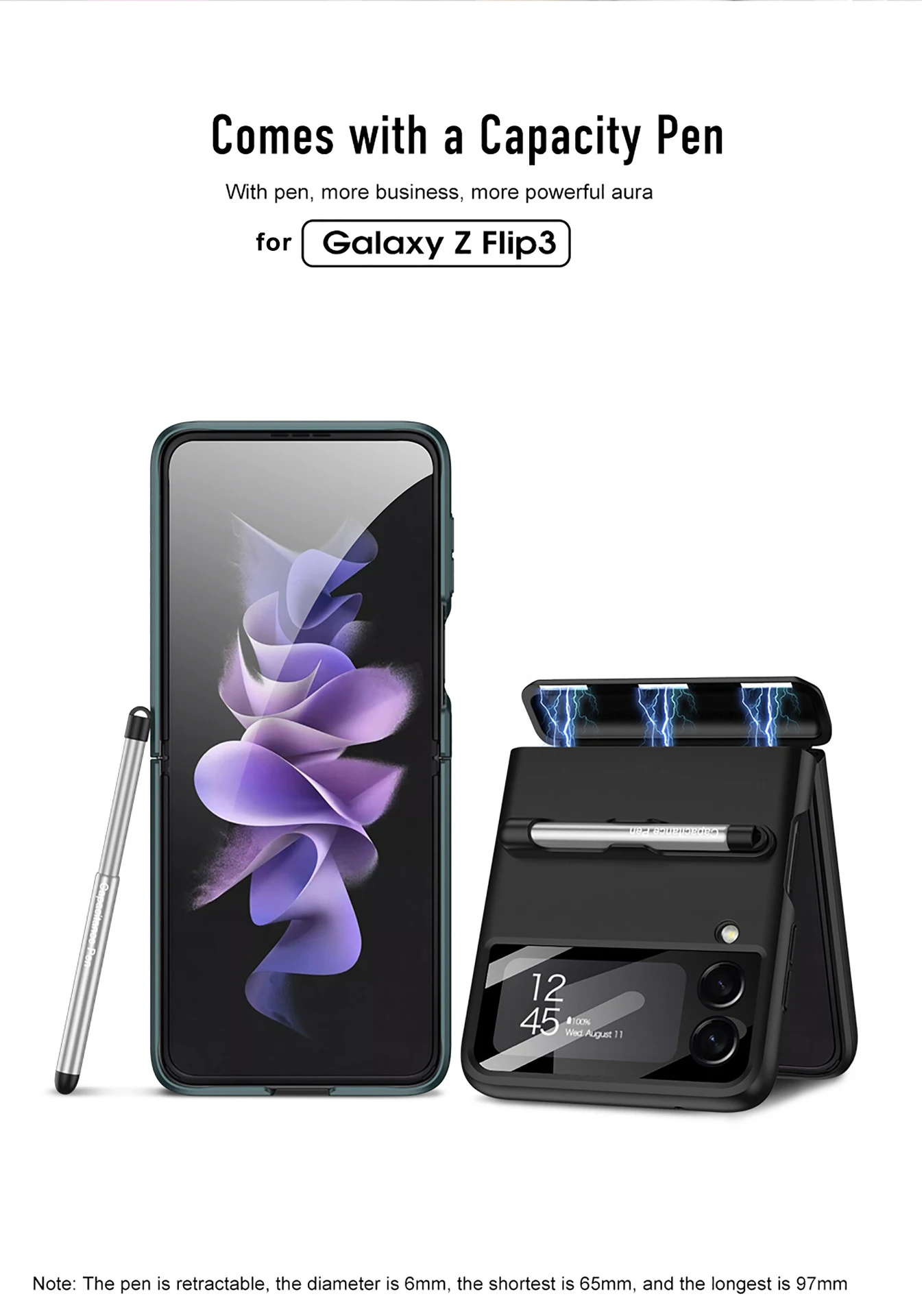 For Samsung Galaxy Z Flip 3 5G Case Magnetic With Pen ZFlip 3 Z Flip3 Camera Glass Protection Cover for Galaxy Z Flip 3 Case samsung galaxy flip3 case