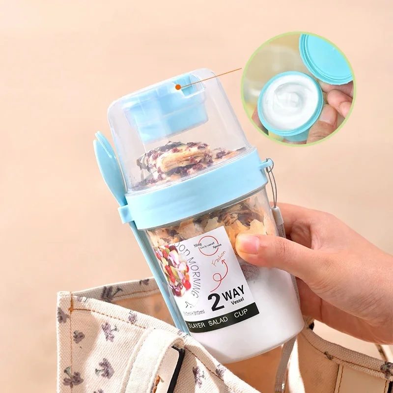 Breakfast Oatmeal Cereal Nut Yogurt Salad Cup Seal Container Set with Fork Sauce Cup Lid Bento Tuppers Food Taper Bowl Lunch Box food container set