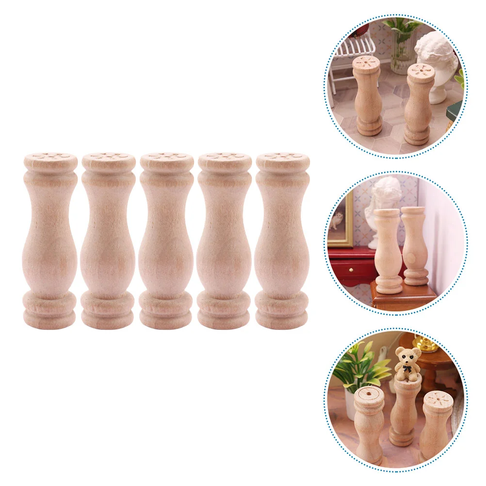 

5 Pcs Wooden Pillar Model Tiny House Desktop Holder Decor Mini Accessories Wedding