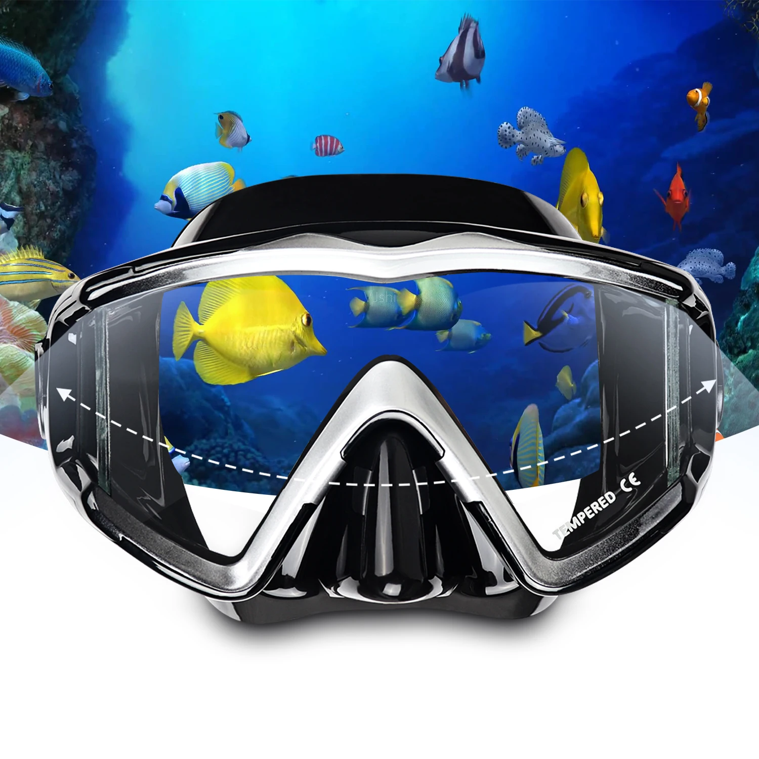 Diving Mask Adult Scuba Diving Mask Pano 3 Panoramic Tempered Glass Snorkeling Dive Mask Premium Swim Goggles with Nose Cover Snorkeling