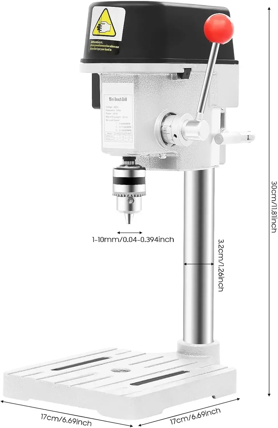 BYMAOCAR 340 W tragbare Tischbohrmaschine, Mini-Bohrmaschine, Tischbohrmaschine, Tischbohrmaschine, Bohrmaschine mit Sechskantschlüssel – Detail 3