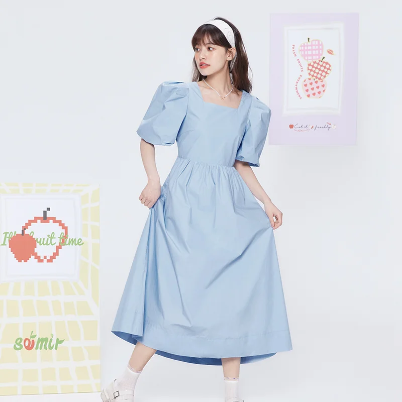 

Semir Dress Women Bubble Sleeve Bow Tie Square Neck Princess Dress 2023 Summer New Waist Wrapped Dresses