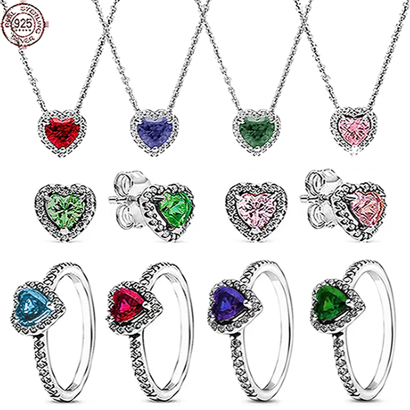 

2024 New 925 sterling silver classic heart-shaped zircon ring necklace earrings fit original women's temperament jewelry gifts