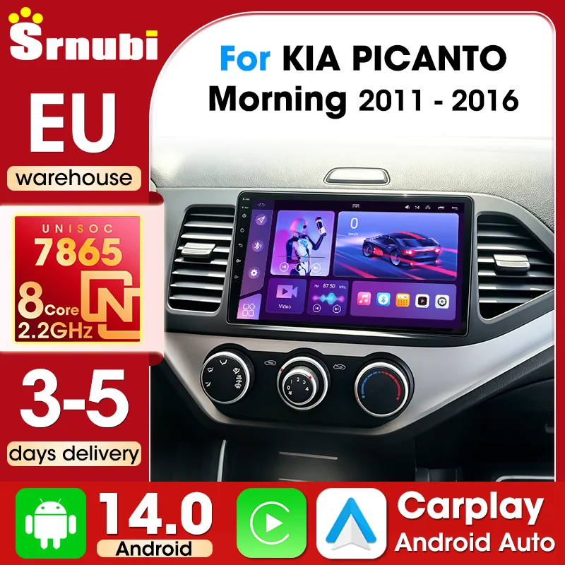 Radio para coche Srnubi para KIA PICANTO Morning 2011 2012 2013 2014 2015 2016, reproductor Multimedia Android Auto, navegación GPS, 2 Din UIS7865, 8 núcleos, DSP, Bluetooth 5,4 1