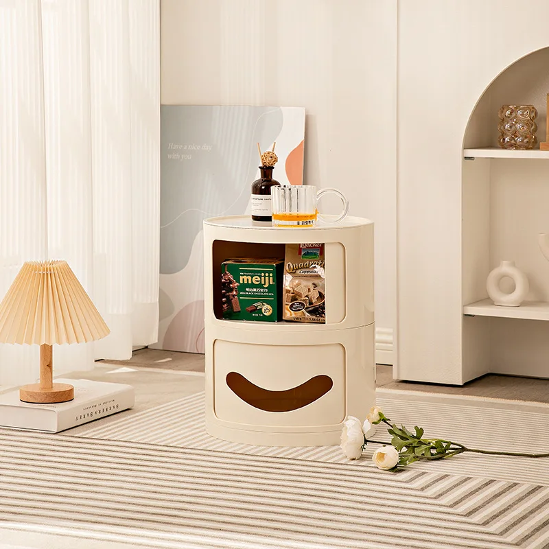 Household Bedroom Small Bedside Table Nordic Simple Narrow Cabinet Round Mini Plastic Locker Multi-layer Net Red Locker nightstands set
