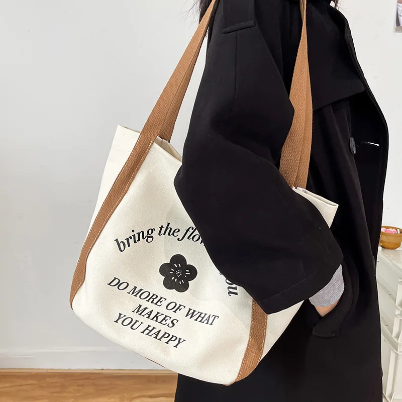 

Вместительная Холщовая Сумка на плечо 2023, женская простая повседневная сумка для покупок с мультяшным принтом