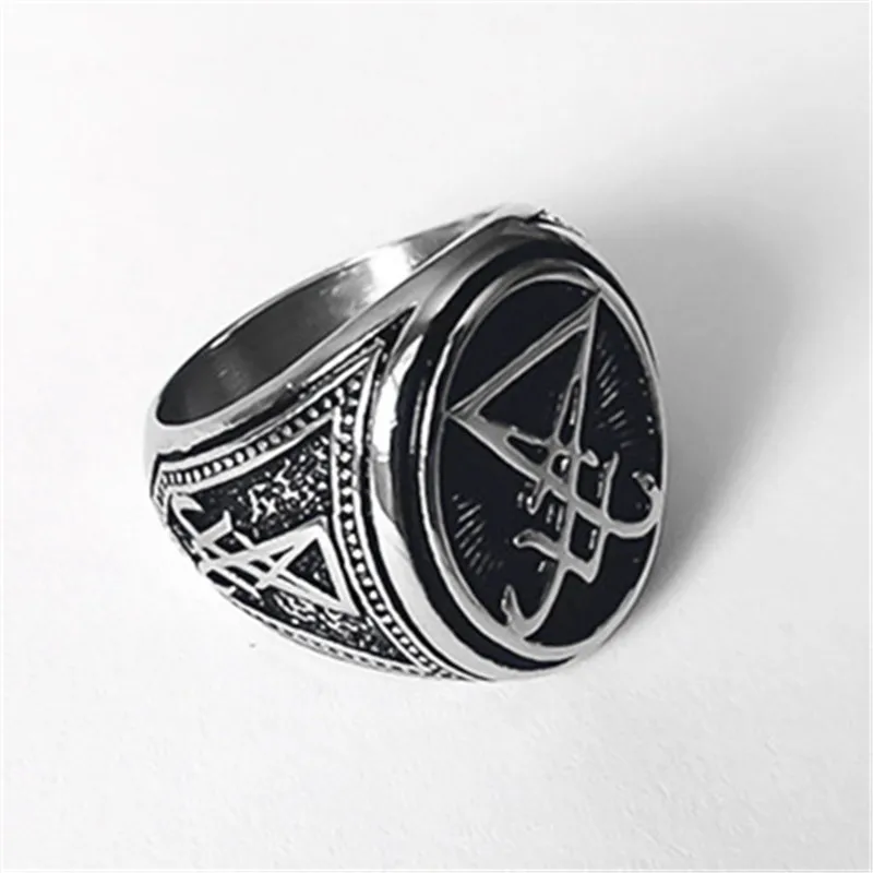 

Gothic Lucifer Satan Signet Rings Punk Stainless Steel Seal Rings Pagan Jewelry Gift