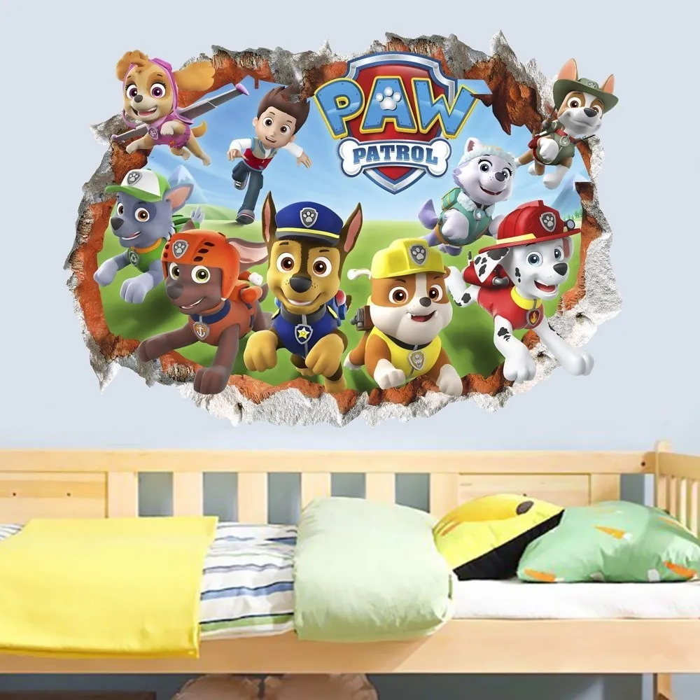 Hot Disney 3D Pawed Wall Stickers For Kids Bedroom Decoration Patrolling Toys DIY Boys Girls Creative Gifts PVC Home Decor