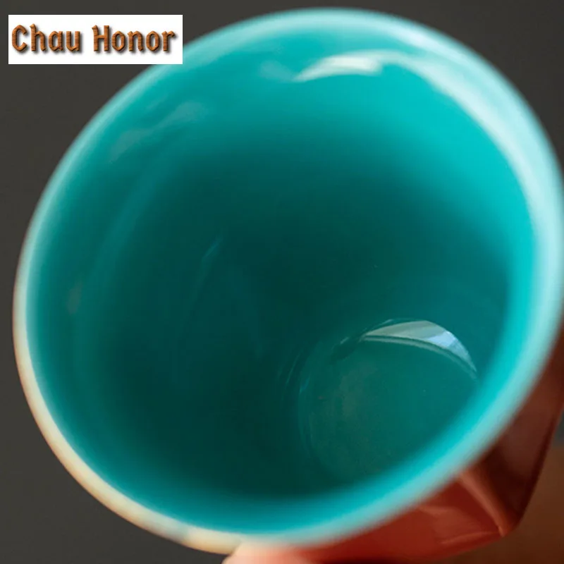 2pc/set Handmade Palace Red Glaze Ceramic Teacup Household Small Tea Tasting Cup Kung Fu Teaset Puer Master Cup Hexagon Cup 25ml