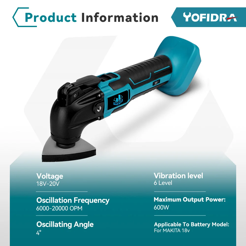 Yofidra-multiherramienta oscilante sin escobillas, recortadora de sierra  eléctrica, pala, corte, pulido, herramienta de carpintería para