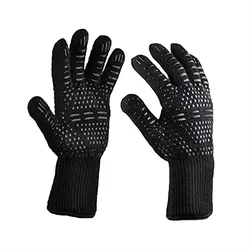 Premium Fireproof BBQ & Oven Gloves - High Temperature Heat Resistant Mitts (Black men 2PC)