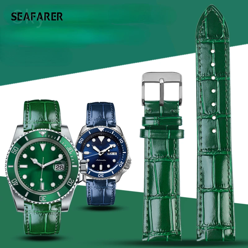 Cinturino In Pelle Lucida Da Uomo Per Rolex Citizen Seiko Blue Green Black Water Ghost Bracciale In Pelle Bovina 20Mm 22Mm