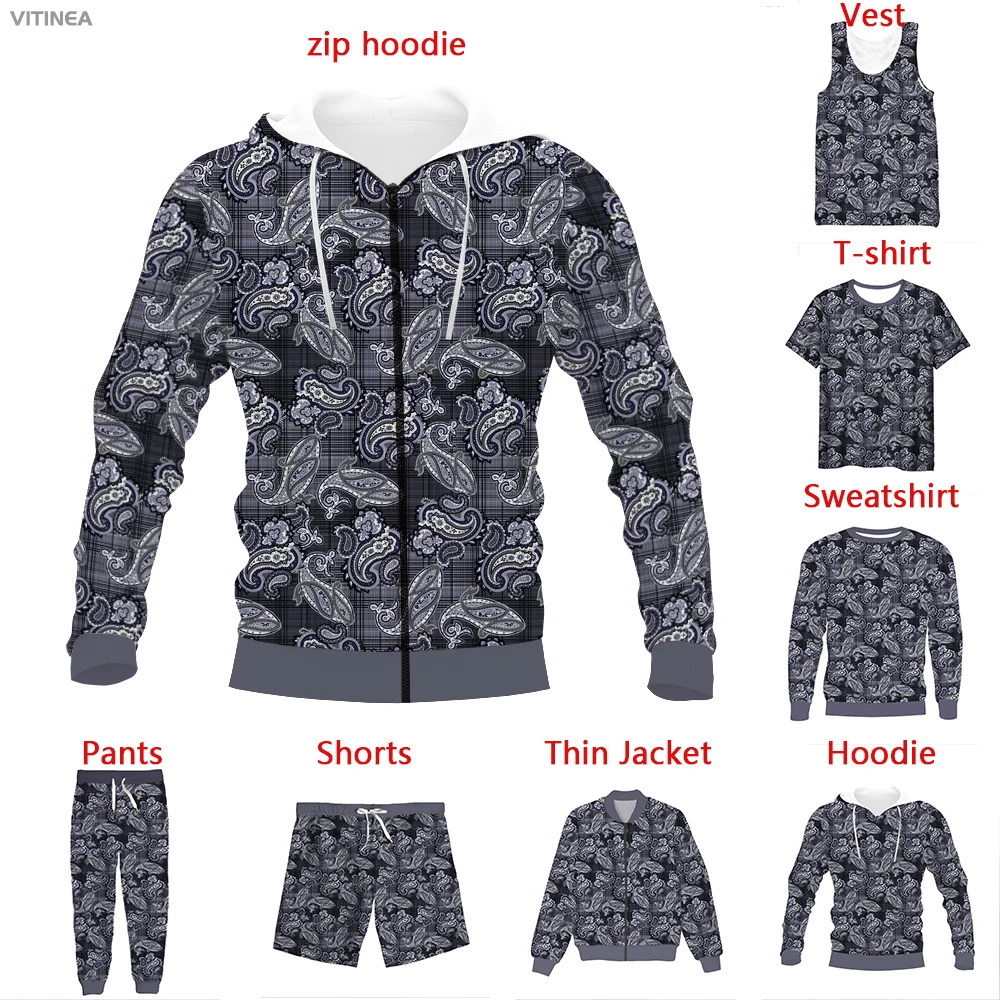 

Vitinea New 3D Print Color Paisley Ornaments T-shirt/Sweatshirt/Zip Hoodies/Thin Jacket/Pants Four Seasons Casual A2449