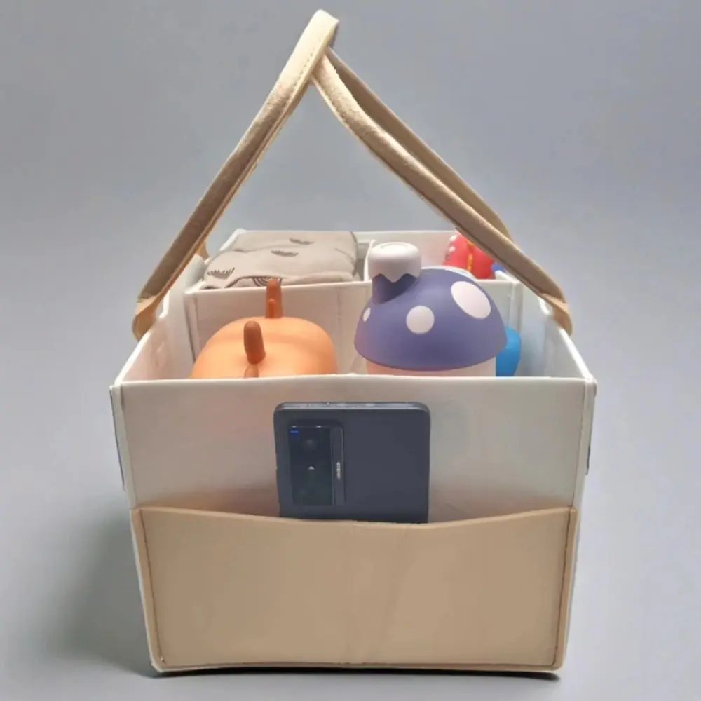 Felt Material Diaper Organizer Cartoon Print Foldable Design Nursery Storage Bin Portable Bag Non-Woven Fabric