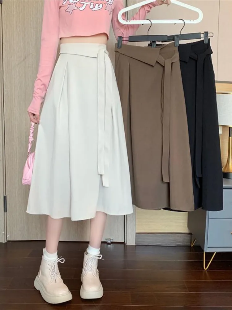

Fashion Solid Color Casual Women Skirts Summer Korean Style High Waist All-match Elegant Simple Basic Streetwear Skirts New 2022