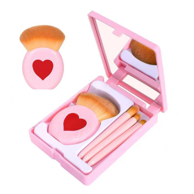 Pink Travel Portable Makeup Brushes Set with HD Mirror Storage Box Folding Cosmetic Make Up Brush Beauty Tools Maquiagem