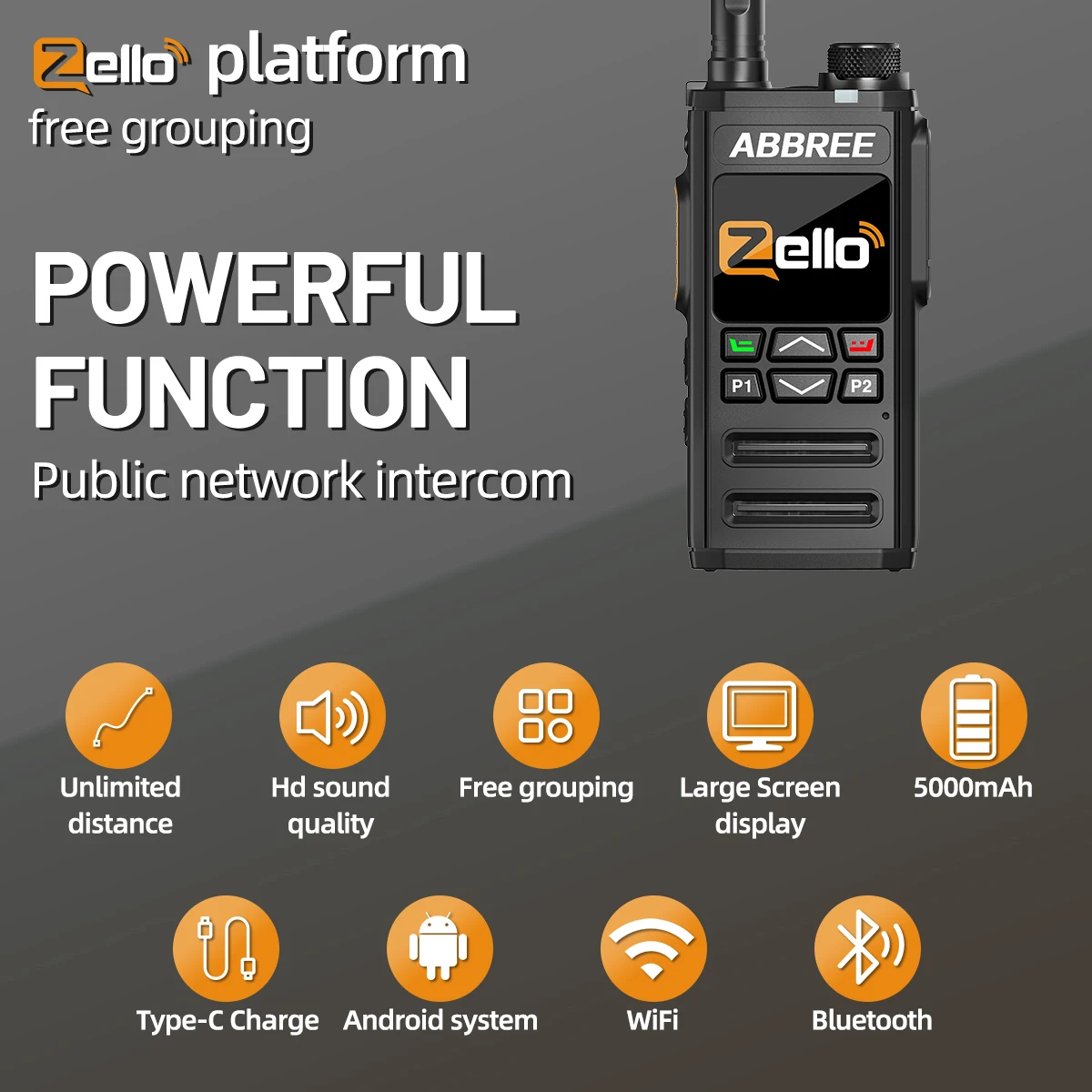 ABBREE GP-268 Network Walkie Talkie Unlimited distance Zello Global POC Wireless Remote  4G SIM Card  Bluetooth  Walkie Talkie 2