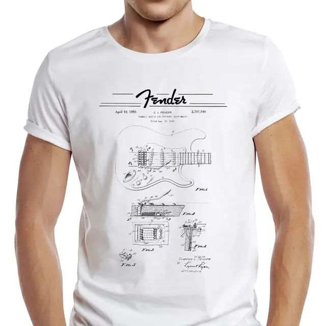 TEEHUB Retro Guitar Tremolo Patent Men T Shirt Graphic Music Sport Cloth Vintage Simple Drawing Casual Tops Hipster Tee_voghion.com