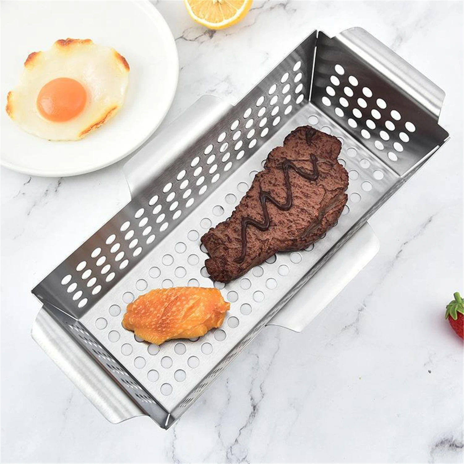 Sf8bf74126eb04809b27dcd8675b9db25n Vegetable Grill Basket Stainless Steel BBQ Leaky Frying Food Holding Pan Outdoor Barbecue Tools and Gadgets Mallzona