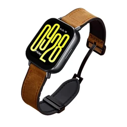 Elegant Leather Strap with Metal Magnetic Buckle - Premium Watchband Replacement for Redmi Watch 5 Active (Brown)