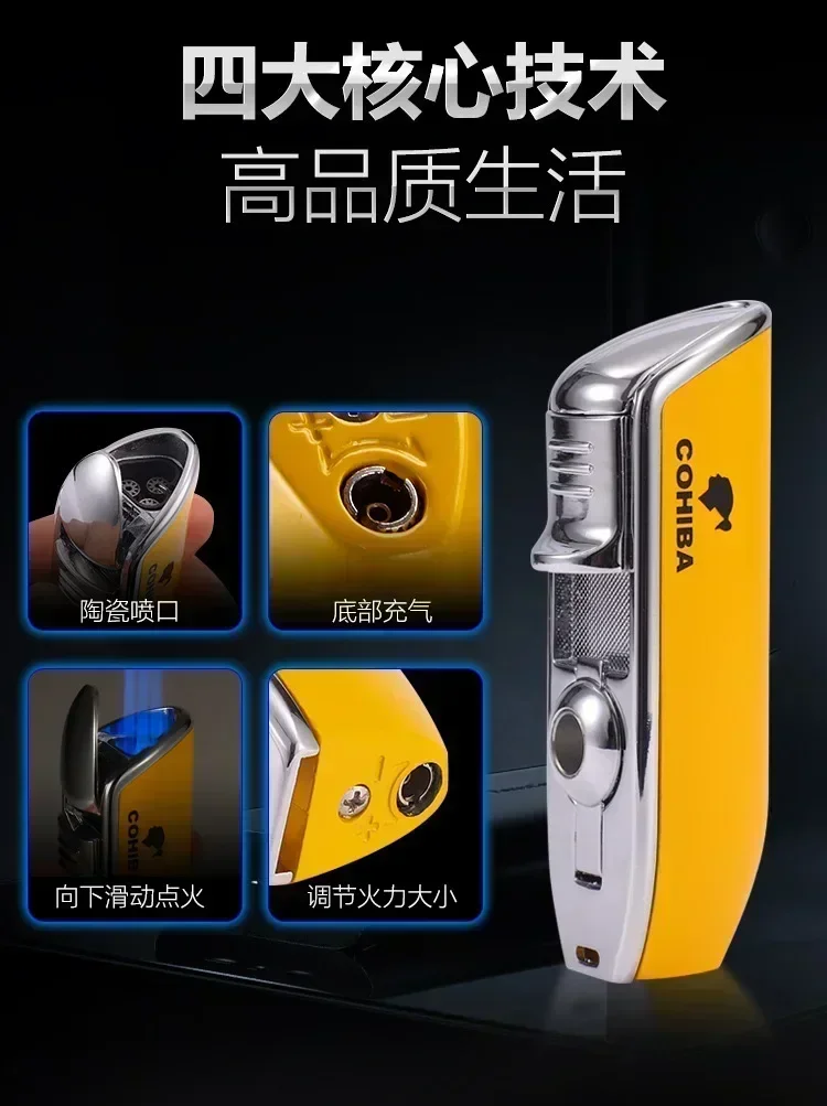 Cohiba lighter windproof three-fire fierce fire cigar lighter bottom with cigar drill function two-in-one gift box 5