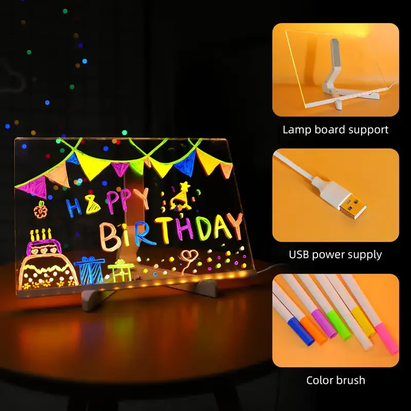 Tableau Acrylique Bricolage Avec Veilleuse 7 Couleurs Stylos Tableau De Notes LED Pour Enfants Tableau D'écriture LED Planche à Dessin LED