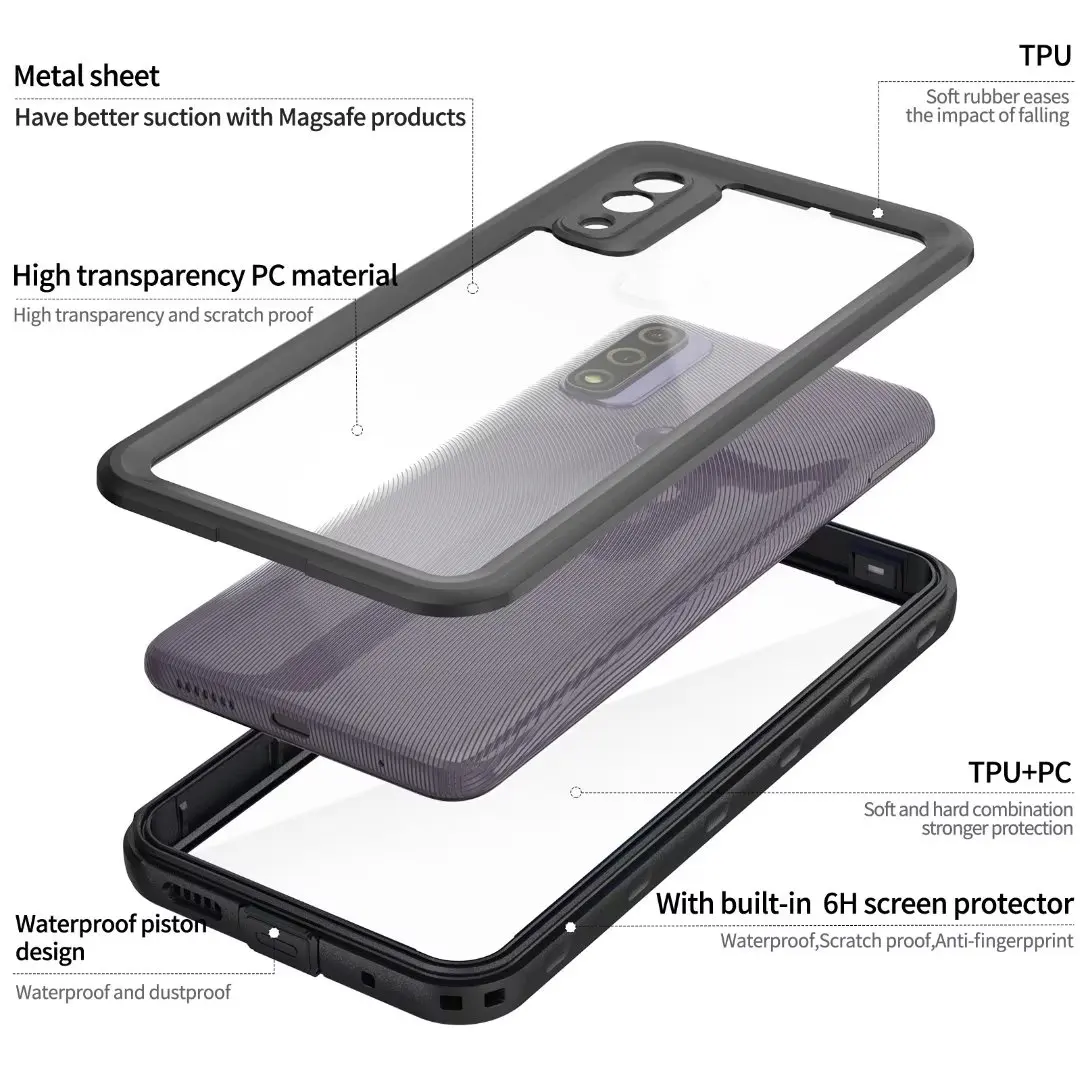 Shellbox IP68 Waterproof Case for MOTO G Pure 2021 Shockproof Heavy Duty Defender Cover with Built in Screen Protector