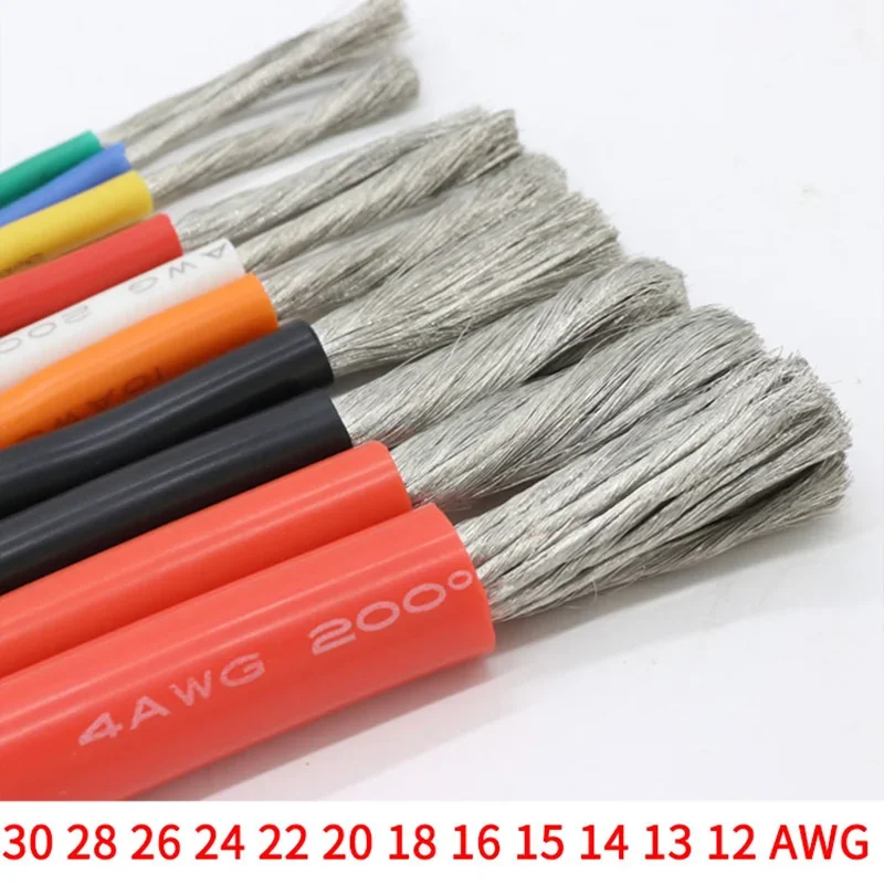 1 M/5 M 30 28 26 24 22 20 18 16 15 14 13 12 AWG ทนความร้อนสาย Ultra Soft ซิลิโคนลวดทองแดงยืดหยุ่นสูงอุณหภูมิ 1