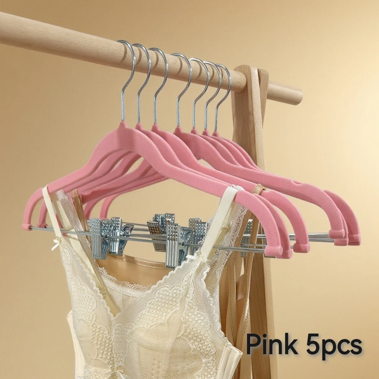 5/10 pezzi di grucce floccate in velluto di plastica, con clip resistenti mobili, antiscivolo e anticaduta, adatte per appendere pantaloni, gonne, reggiseni e canottiere