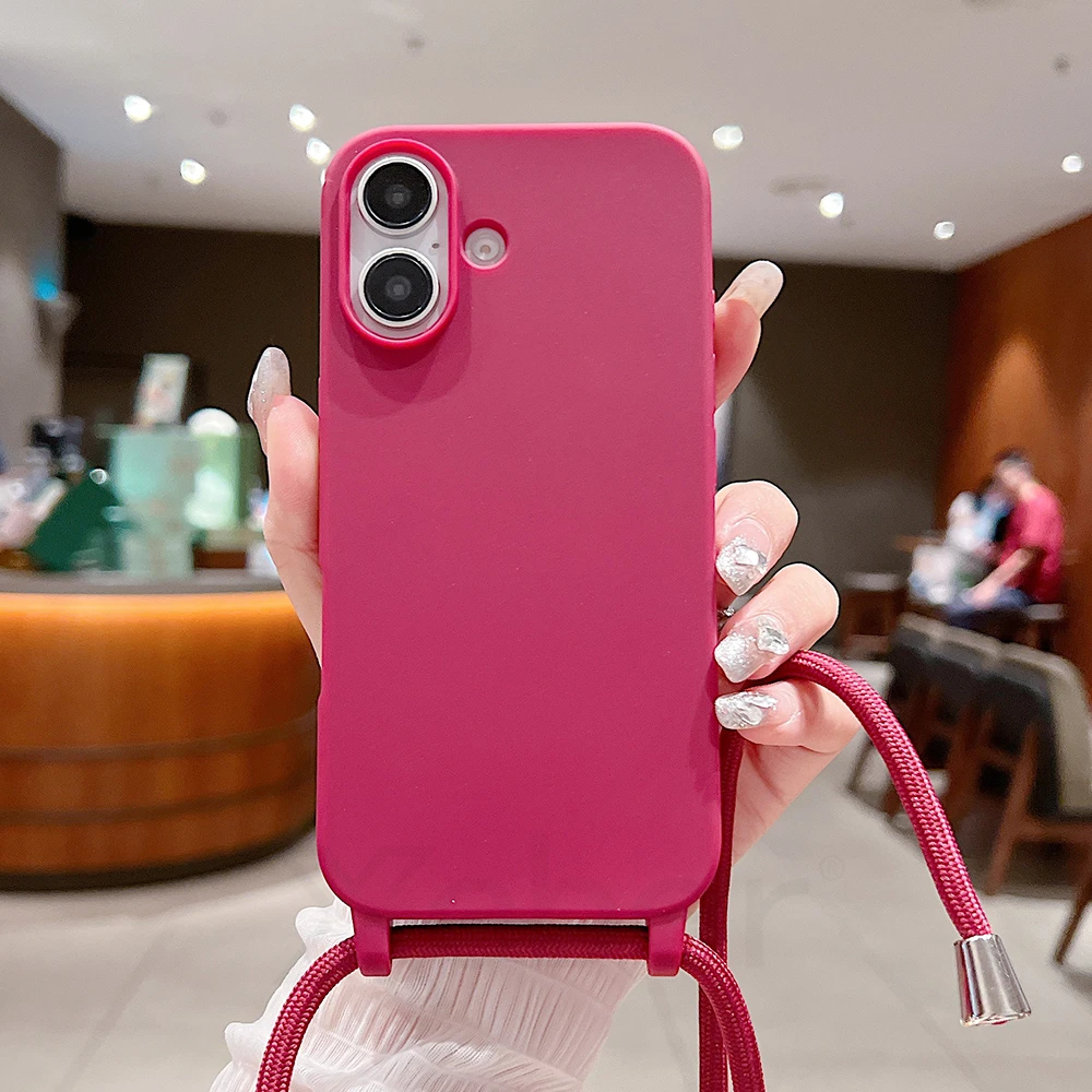 Matte Silicone Crossbody Phone Case with Necklace Strap - Candy Soft Shockproof Cover