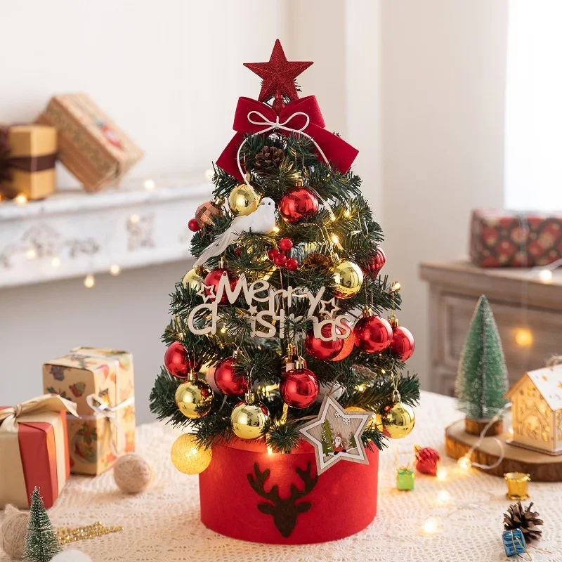 thumbnail image 1 of Mini árbol de Navidad de escritorio con bolas rojas doradas y luces LED, adornos para el hogar para Año Nuevo, decoraciones navideñas 2025, 1 of 5