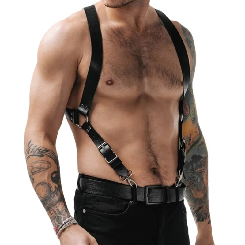 

Punk Fashion PU Leather Suspenders for Men Shirt Trousers Buckle Adjustable Belt