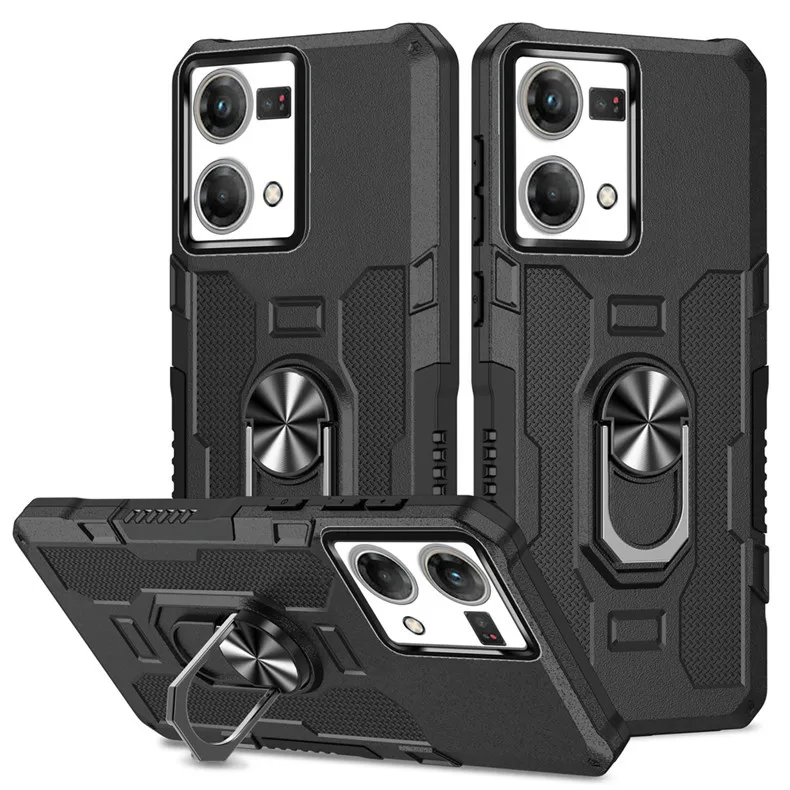 

Luxury Armor Phone Case For Oppo A53 A32 A57 A16 Realme C21 C21y C25y C20 C11 C30 Magnetic Shockproof Finger Ring Holder Cover